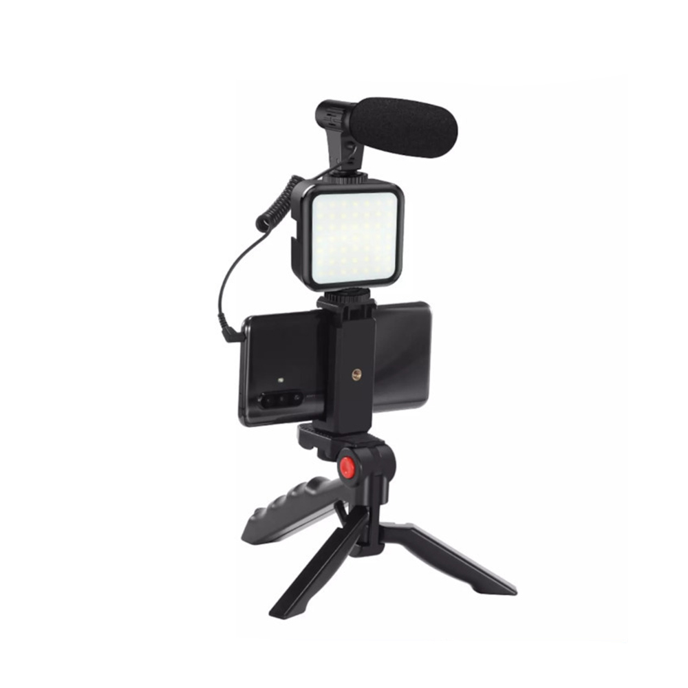 Live Streaming Set Τρίποδο Κινητού Stand, Φωτισμός LED και Μικρόφωνο AY-49 Μαύρο OEM