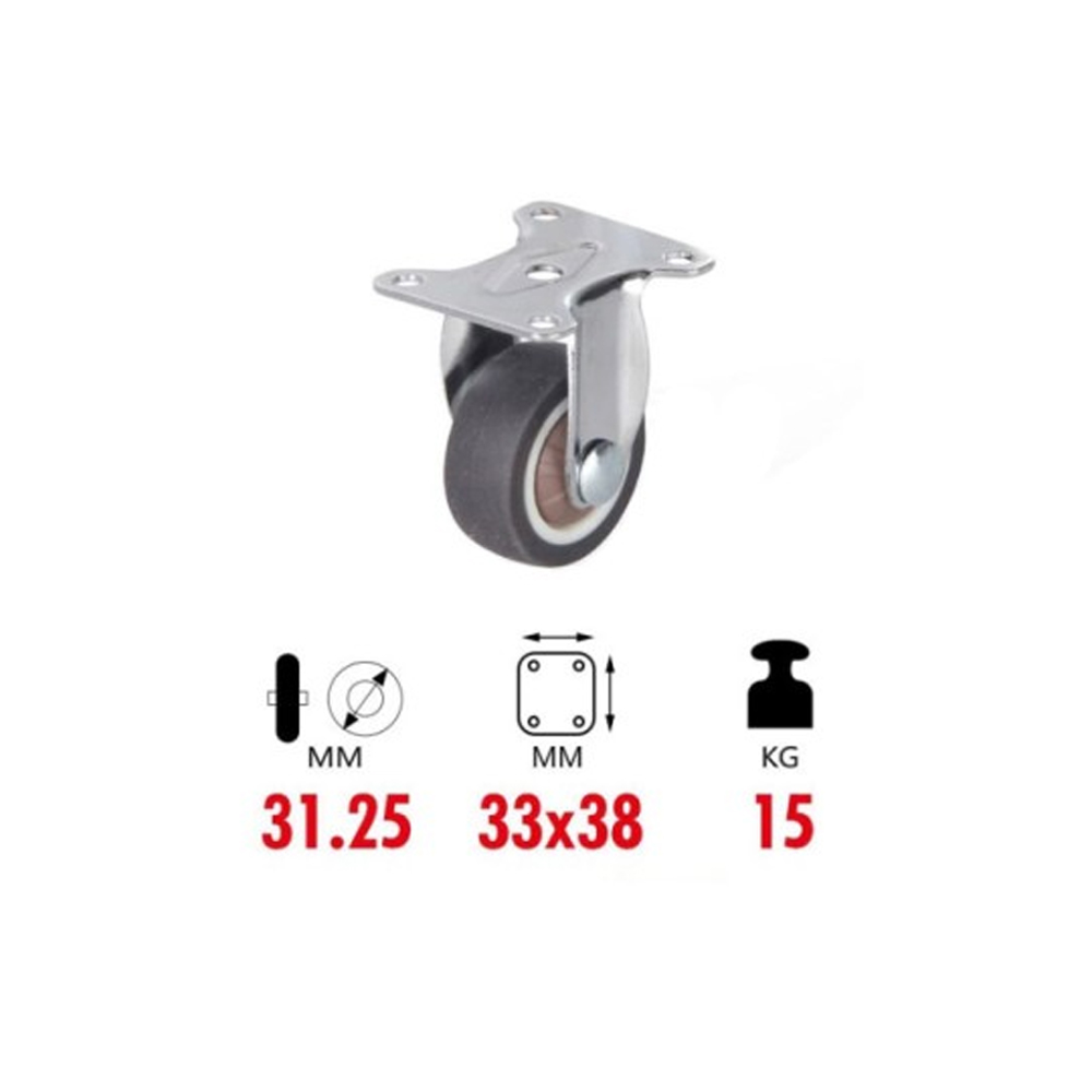 Ροδάκι Επίπλου με Πλάκα Σταθερή 31.25mm/1.25" χωρίς Φρένο 1τμχ 1199-23