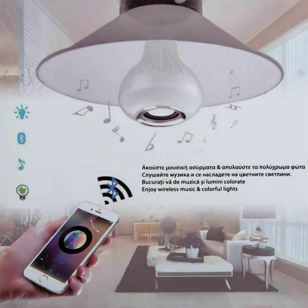 Smart Λάμπα LED 12W - Ηχείο Bluetooth 2 σε 1 για Ντουί E27 RGBW AC110-240V με Τηλεχειριστήριο