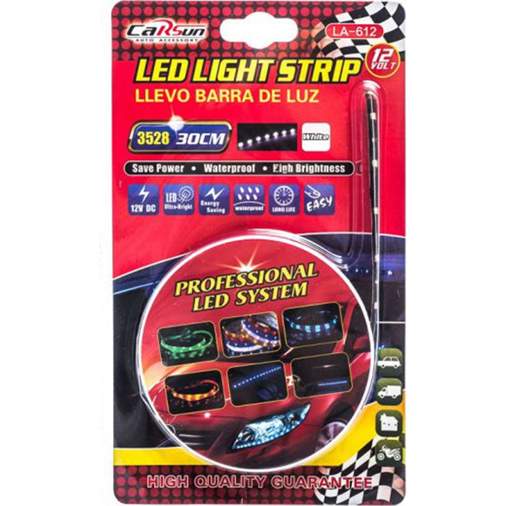 Ταινία Αυτοκινήτου Led 30cm Flex Strip , με Λευκό Φως, 12V, IP65 Αδιάβροχη, LA-612 Carsun