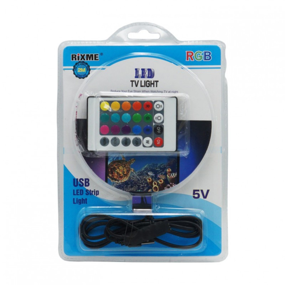 Ταινία LED Τροφοδοσίας USB (5V) RGB Μήκους 2m με Τηλεχειριστήριο και Τροφοδοτικό Τύπου SMD5050 Rixme ΤΥ-11085
